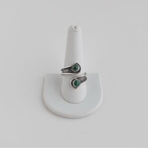 Sterling Silver Green Eilat Two Stone Spiral Wrap Ring Band Vintage 925 Size 10